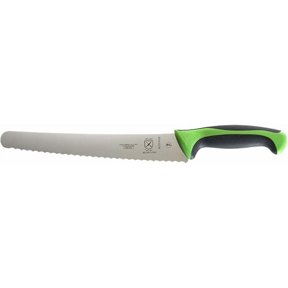 Mercer Culinary Millennia 10" Steel Wavy Edge Bread Knife, Green Handle