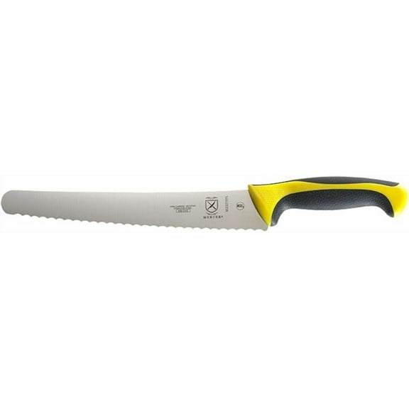 Mercer Culinary Millennia 10" Steel Wavy Edge Bread Knife, Yellow Handle