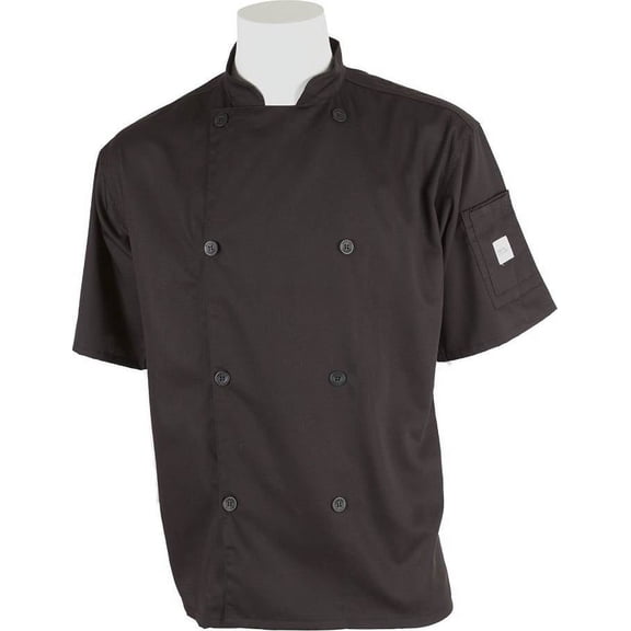 Mercer Culinary M61012BKS Genesis Men's Short Sleeve Chef Jacket with Traditional Buttons, Small, Black