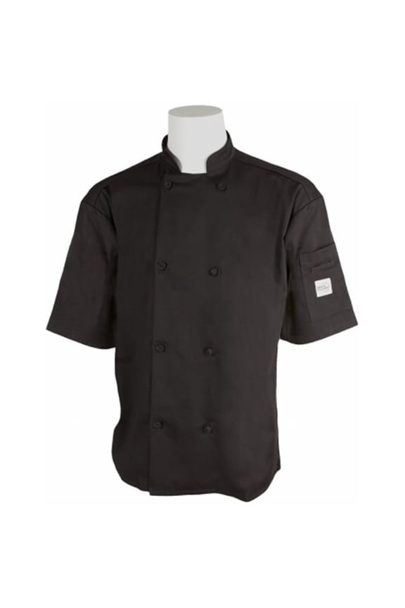 Mercer Tool M61022BKM Genesis Unisex Short Sleeve Chef Jacket With Cloth Knot Buttons, Black - Medium