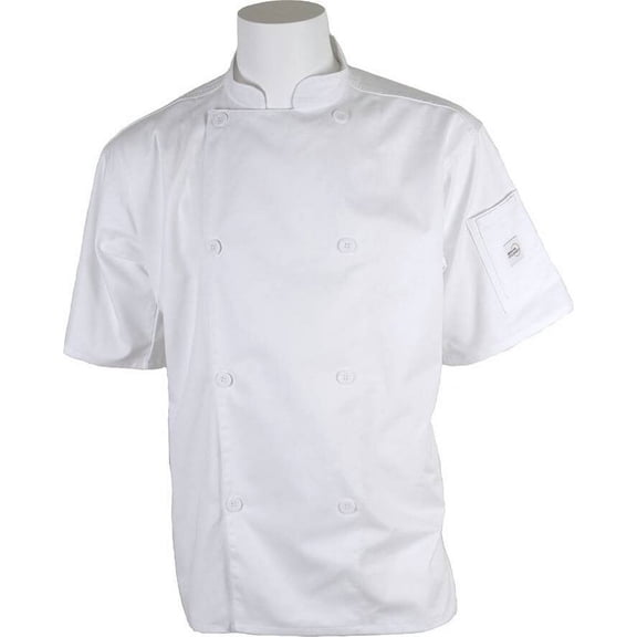 Mercer Culinary M61012WHL Genesis Men's Short Sleeve Chef Jacket with Traditional Buttons, Large, White