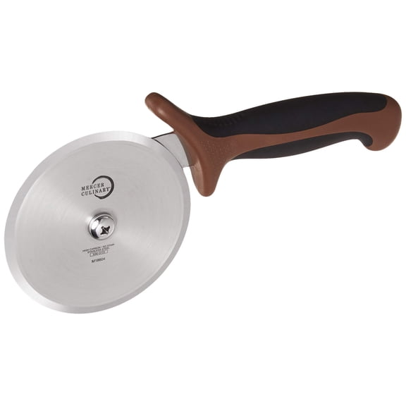Mercer Culinary Millennia Pizza Cutter with Brown Handle, 4 Inch Wheel, Stainless Steel