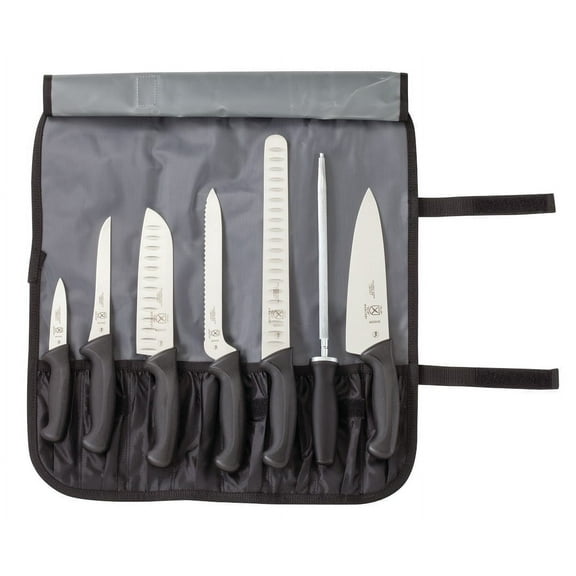 Mercer Culinary Millennia Steel 8-Piece Knife Roll Set, Black Handles