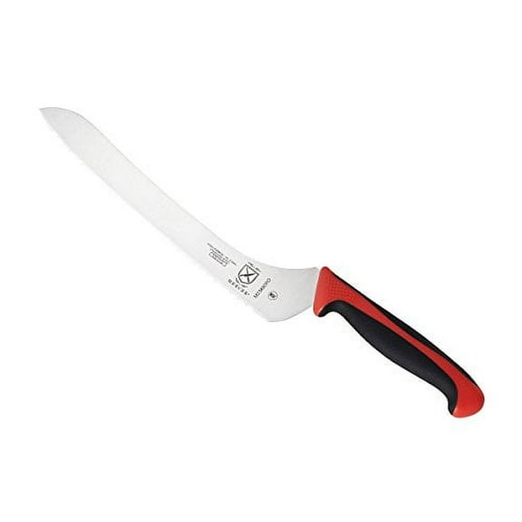 Mercer Culinary Millennia 9-Inch Offset Wavy Edge Bread Knife, Red