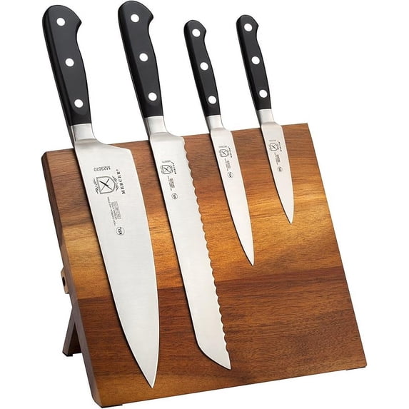 Mercer Culinary Renaissance 5-Piece Magnetic Board Steel Knife Set, Acacia