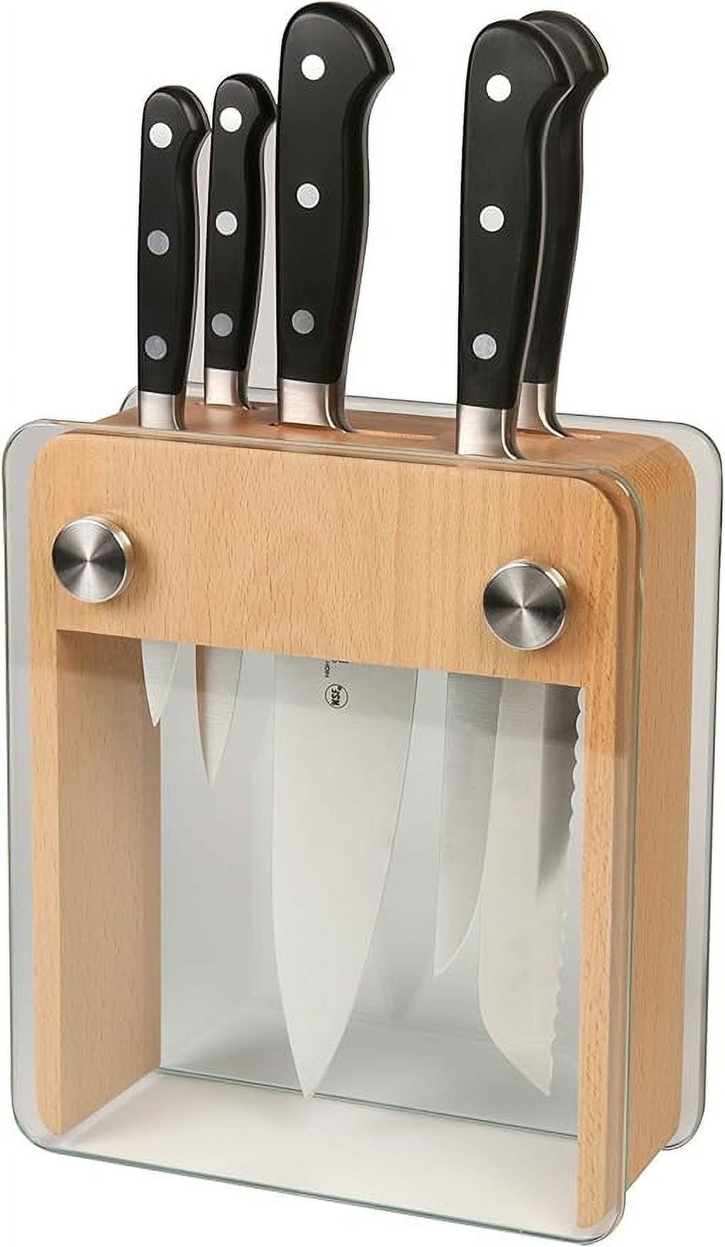 Mercer Culinary Renaissance 6-Piece Forged Steel Knife Block Set, Beachwood Block with Tempered Glass