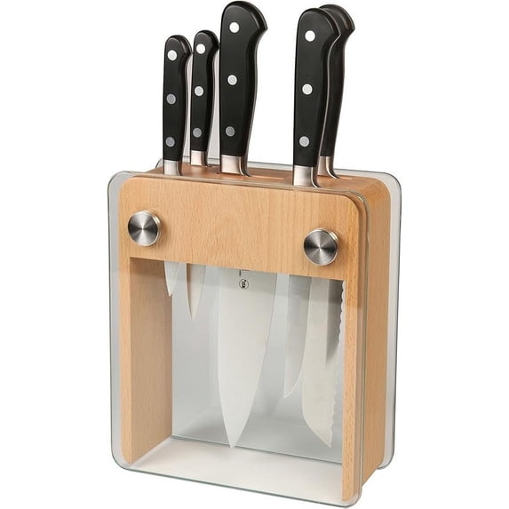 Mercer Culinary Renaissance 6-Piece Forged Steel Knife Block Set, Beachwood Block with Tempered Glass