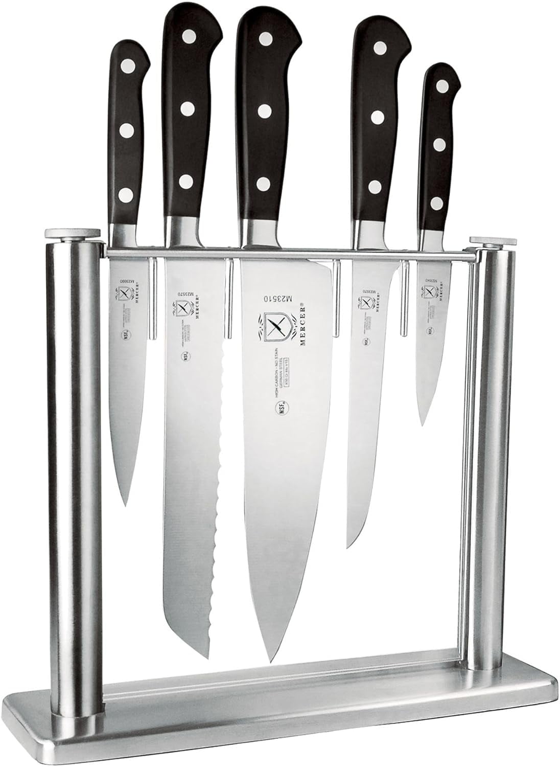 Mercer Culinary Renaissance 6-Piece Forged Steel Knife Block Set, Stainless and Tempered Glass Block