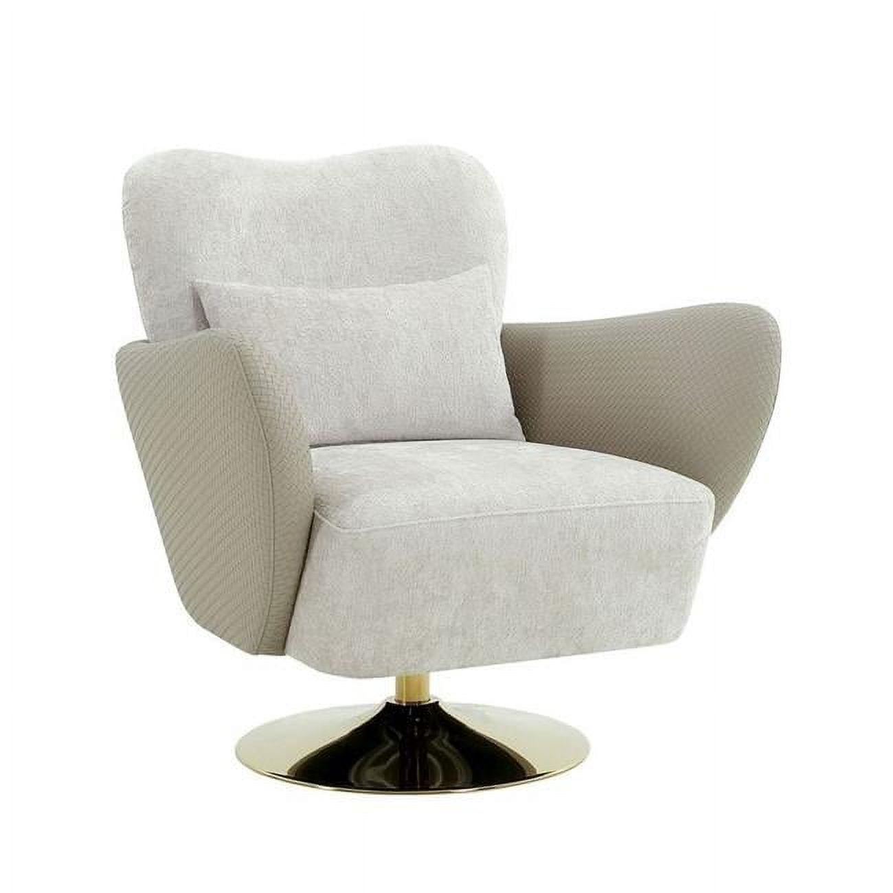 Mercer Beige Upholstered Swivel Accent Chair with Gold Base