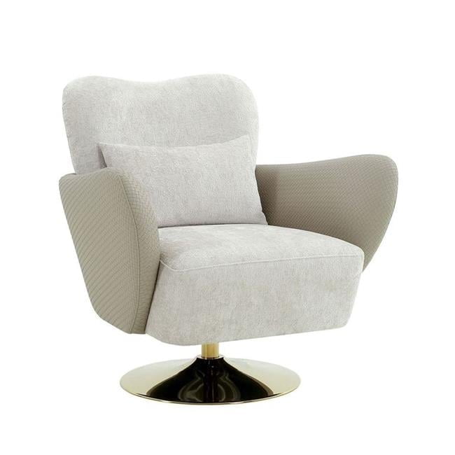 Mercer Beige Upholstered Swivel Accent Chair with Gold Base