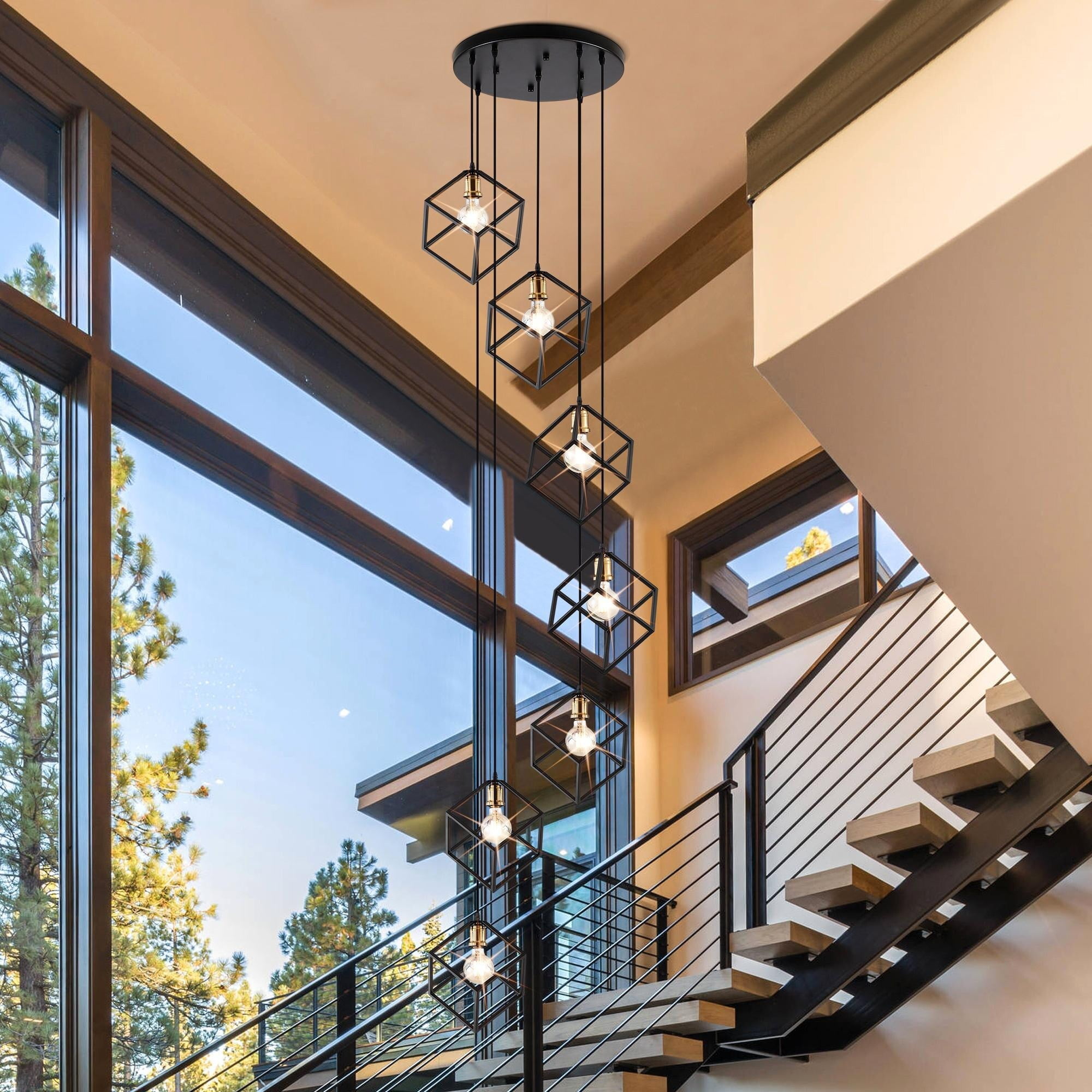 Mercer Black Geometric 7-Light Pendant Chandelier