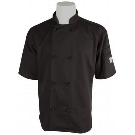 Mercer Tool M60014BKL Millennia Unisex Short Sleeve Cook Jacket With Cloth Knot Buttons, Black - Large