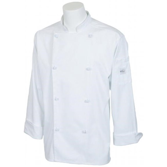 Mercer Tool M61020WHS Genesis Unisex Chef Jacket With Cloth Knot Buttons, White - Small