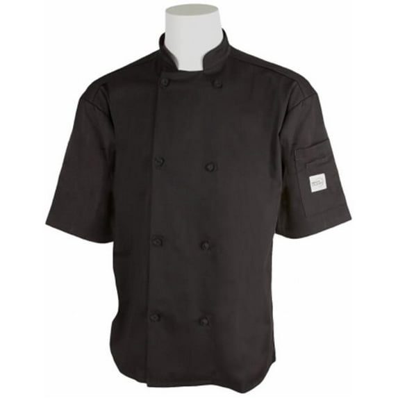 Mercer Tool M61022BKS Genesis Unisex Short Sleeve Chef Jacket With Cloth Knot Buttons, Black - Small