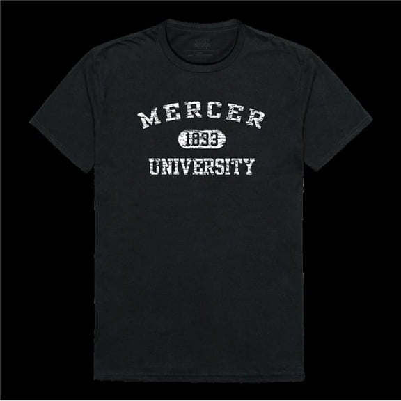 Mercer University Bears Distressed Arch College T-Shirt, Black - Medium