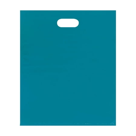 SSWBasics Teal Plastic Merchandise Bags - Pack of 500 Lightweight Teal Shopping Bags with Handles (15x18) - Durable Teal Bags for Retail and Convenience