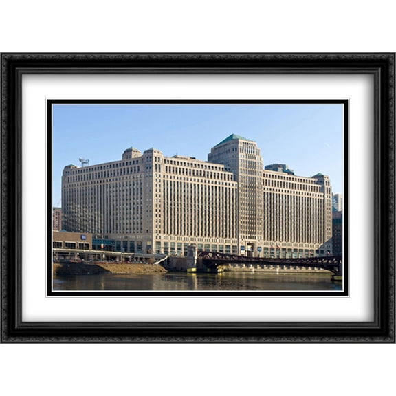 Merchandise Mart, Chicago 2x Matted 38x28 Large Black Ornate Framed Art Print by The Cityscape Art Print Series