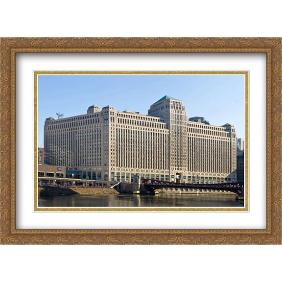 Merchandise Mart, Chicago 2x Matted 38x28 Large Gold Ornate Framed Art Print by The Cityscape Art Print Series