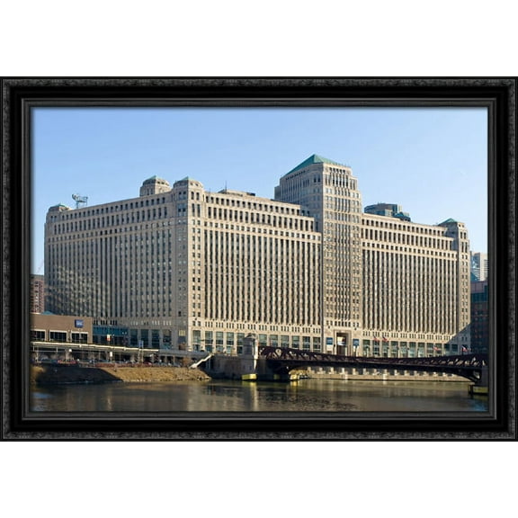 Merchandise Mart, Chicago 40x28 Large Black Ornate Wood Framed Canvas Art