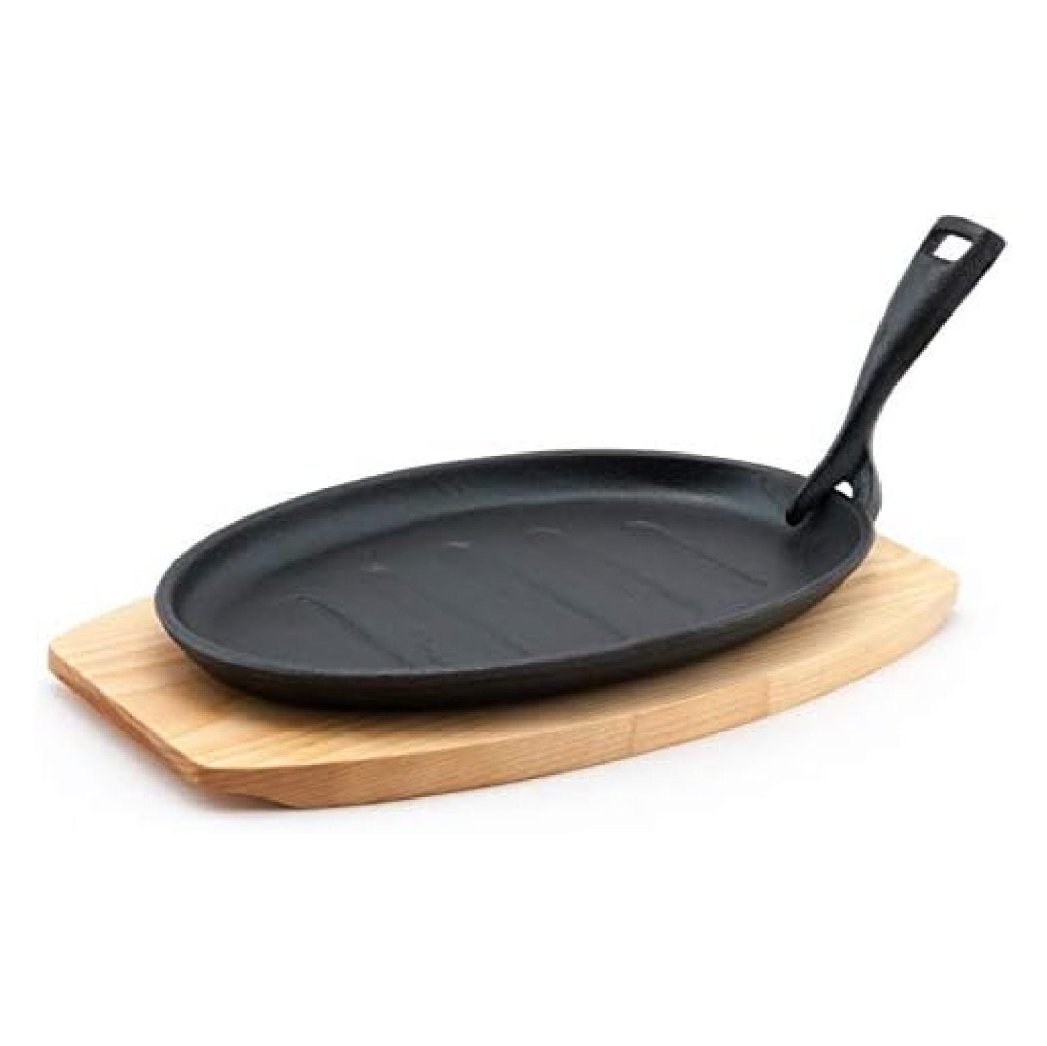 Merchandise Oval Shape Cast Iron Steak Plate Sizzle Griddle with Wooden