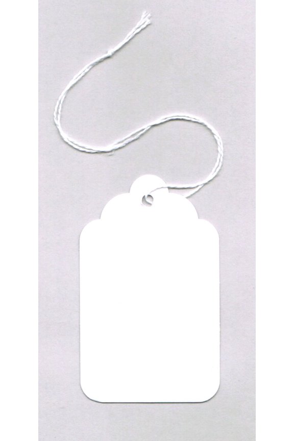 Merchandise Tags, White #8 (2-7/8" x 1-3/4"), Strung, Scalloped Edge - Box of 1,000 Tags