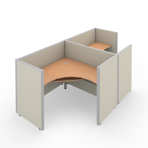 OFM RiZe Series 47" x 60" 2-Unit Full Vinyl Panels Workstation Kit, 1 x 2 Configuration, Beige with Maple Desk