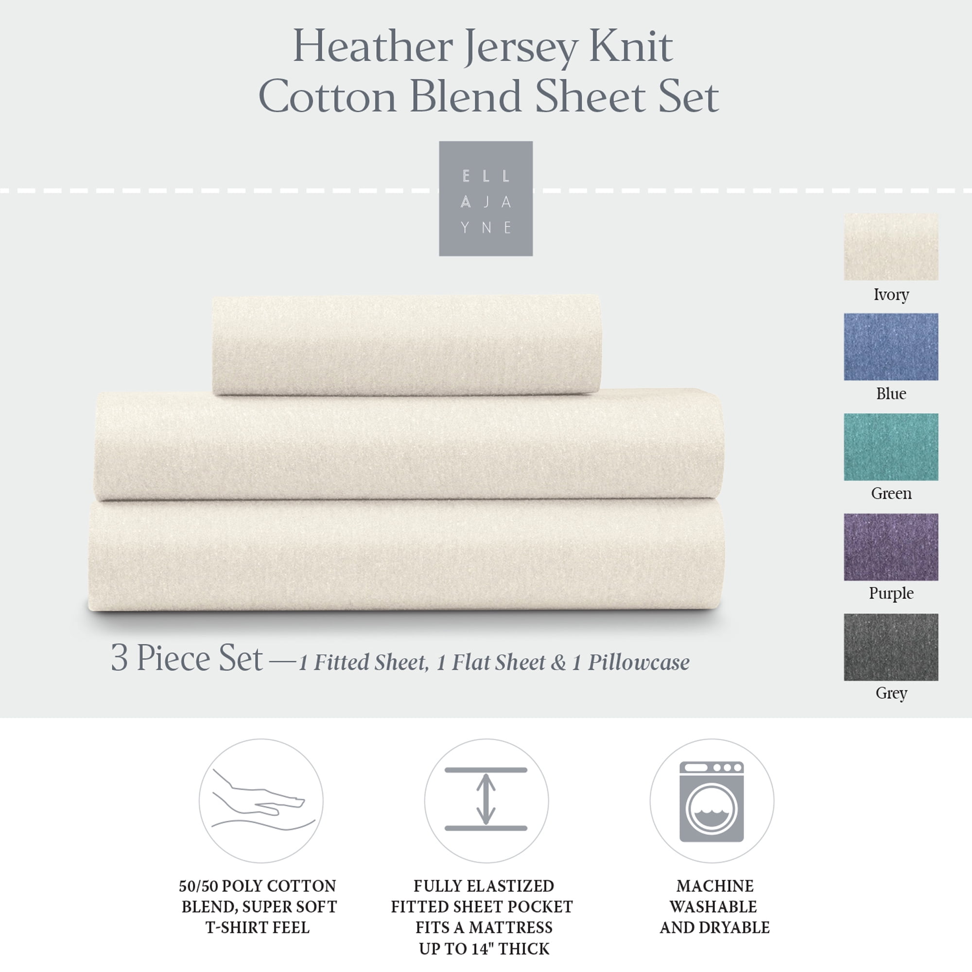 Ivory Twin Jersey Knit Polyester Sheet Set