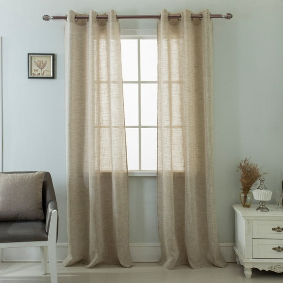 Bryson Linen Look 76 x 84 in. Grommet Curtain Panel Pair in Beige (Set of 2)