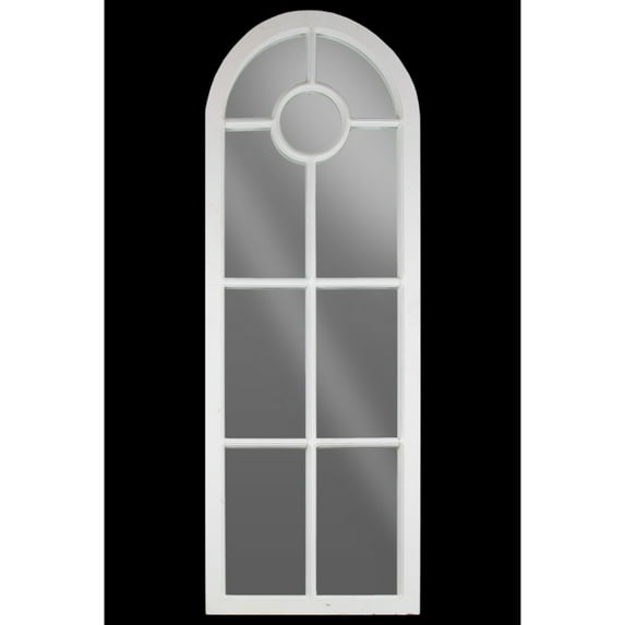 Benzara Cool and Contemporary Wall Mirror with Arched Top Window-White Accents