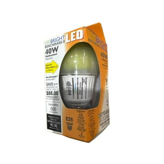 VIRIBRIGHT 74251 A19 LED Bulb, 8W, Non-Dimmable, 40W Equivalent, 600 Lumens - 2700K