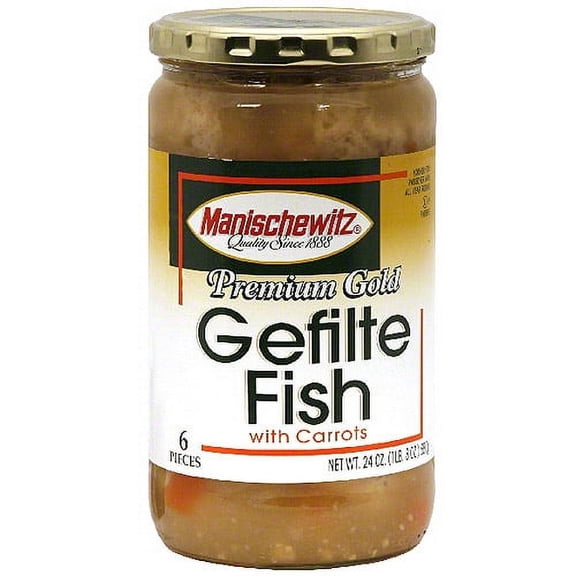 Manischewitz Premium Gold Gelfilte Fish with Carrots in Jellied Broth, 24 oz (Pack of 6)