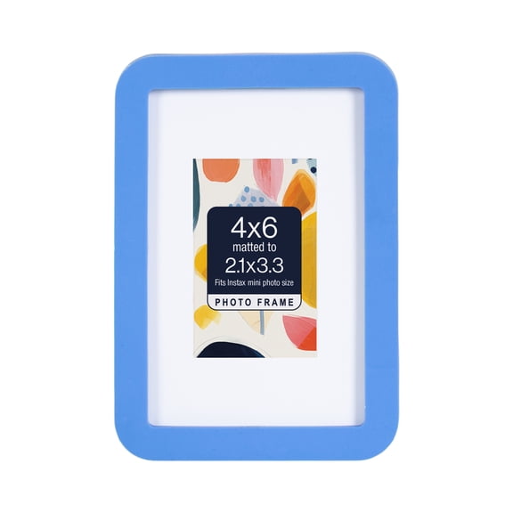 DesignOvation 4x6 Matted for 2.1x3.3 Rounded Blue Decorative Tabletop Picture Frame