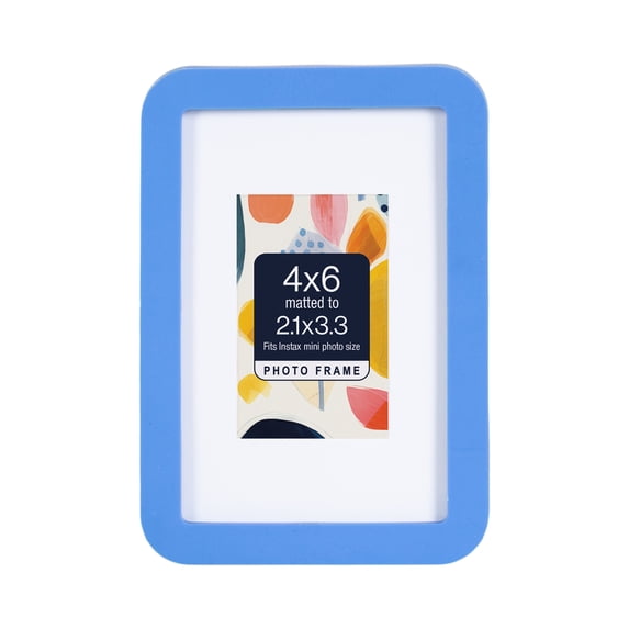 DesignOvation 4x6 Matted for 2.1x3.3 Rounded Blue Decorative Tabletop Picture Frame