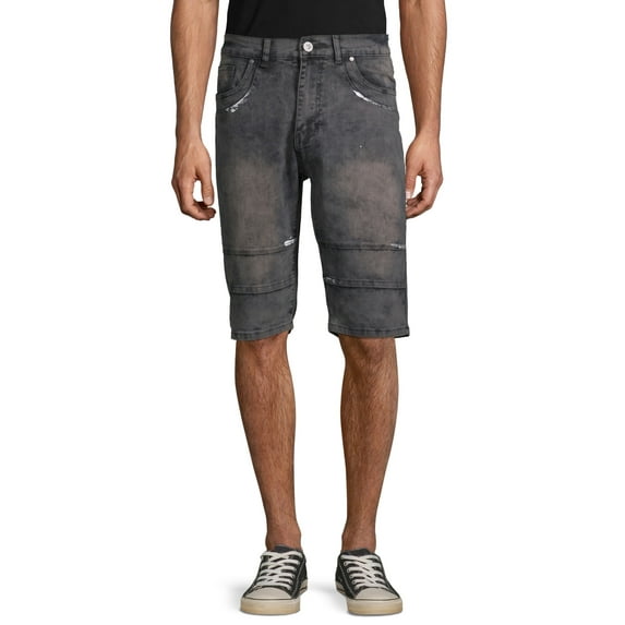 Rocawear Men's Conductor 5-Pocket Premium Stretch Denim Shorts with Paint Details (Black Wash) (30)