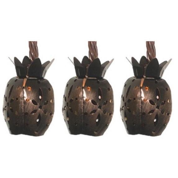 Set of 10 Distressed Metal Tropical Pineapple Fruit Christmas Lights - Brown Wire