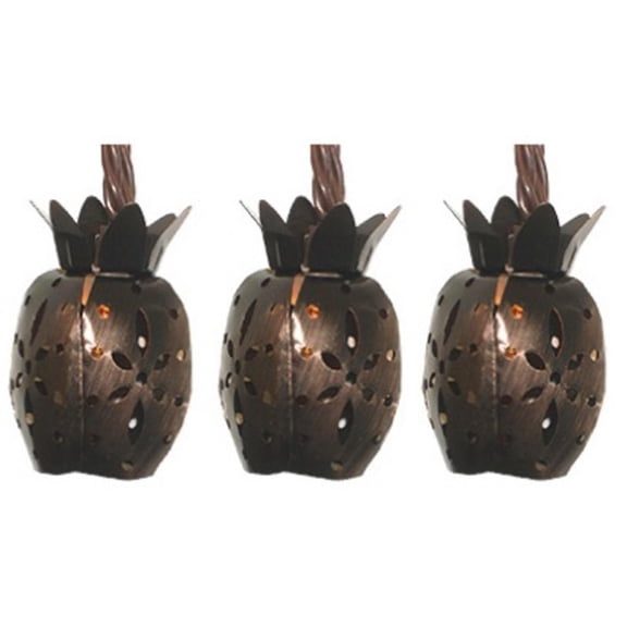 Set of 10 Distressed Metal Tropical Pineapple Fruit Christmas Lights - Brown Wire