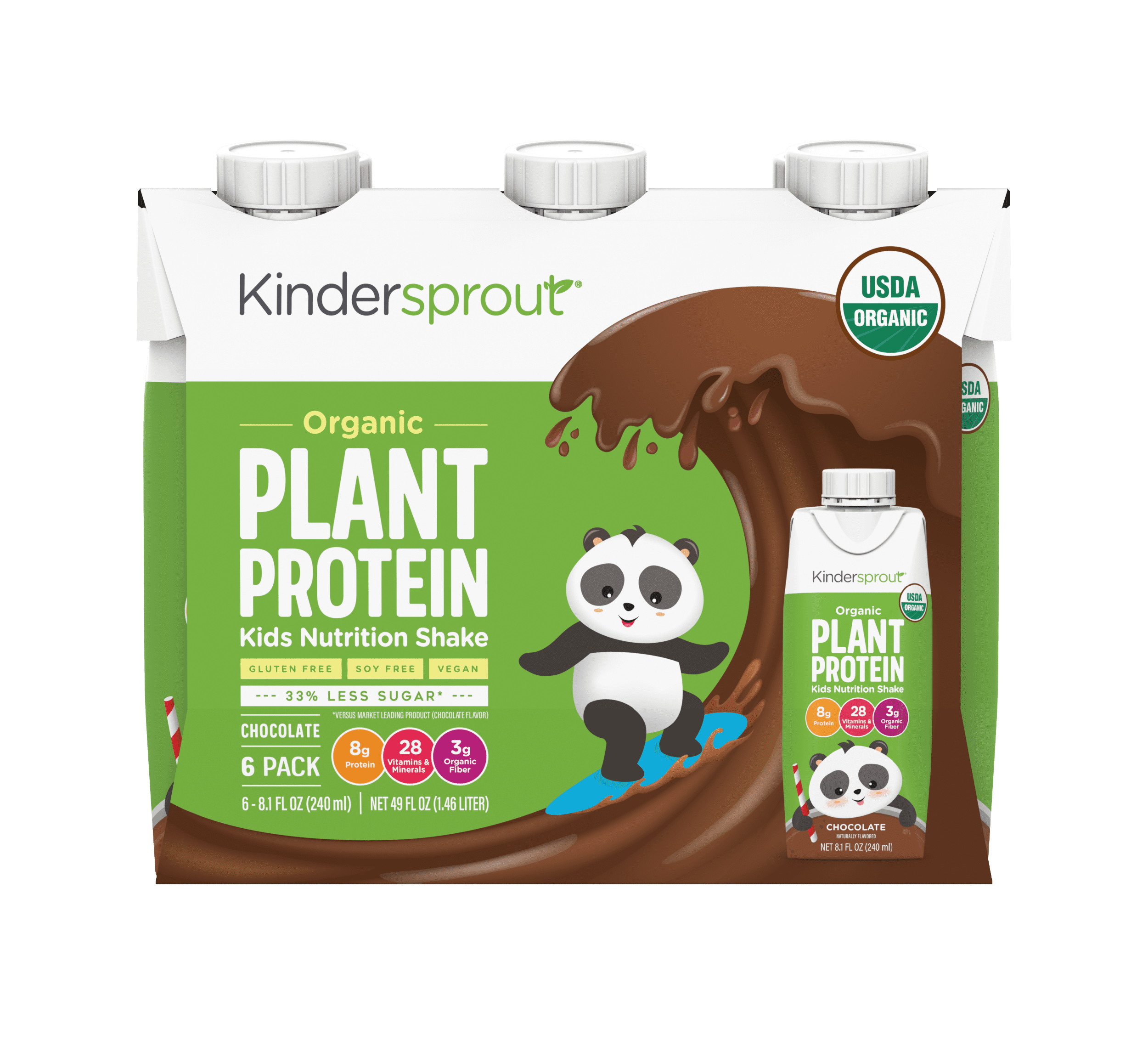 Kindersprout Kids Nutrition Shake, Organic, Plant Protein, Chocolate, 6 Pack - 6 pack, 8.1 fl oz