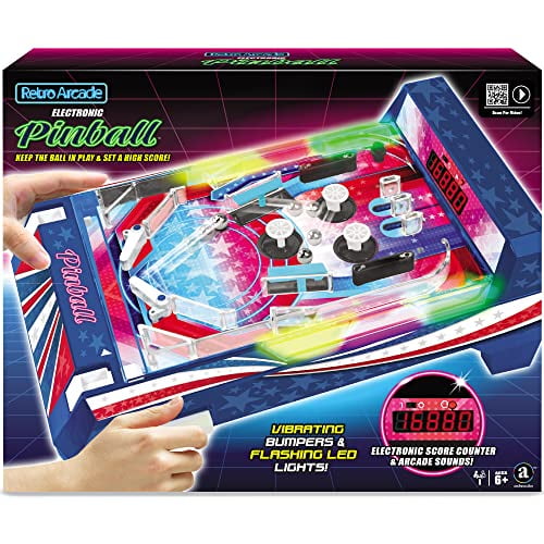 Merchant Ambassador Retro Arcade Electronic Pinball Tabletop Game, Vibrating Bumpers, LED