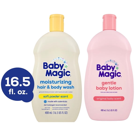Baby Magic Gentle Bath & Lotion Bundle, Hair & Body Wash 16.5 oz + Original Scent Lotion 16.5 fl oz