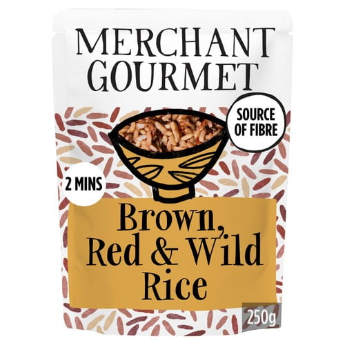 Merchant Gourmet Wholegrain Brown, Red & Wild Microwave Rice 250g, British Import (Pack of 2)