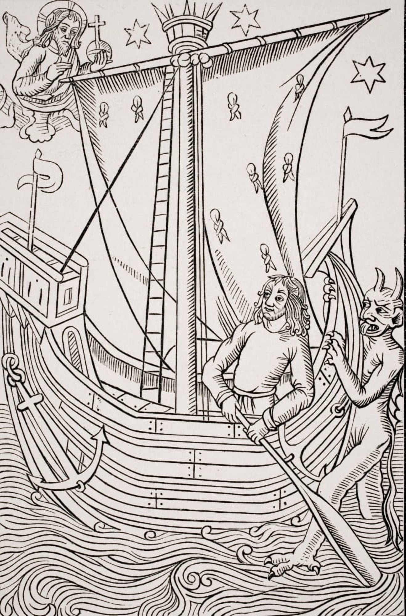 Merchant Vessel In A Storm Facsimile Of Woodcut In Grand Kalendrier Et Compost Des Bergers By Nicolas De Rouge Printed Circa 1490 Canvas Art - Ken Welsh Design Pics (11 x 18)
