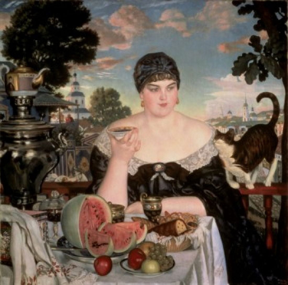 Merchants Wife Having Tea 1918 Boris Mihajlovic Kustodiev 1878-1927 Russian Russian State Museum St Petersburg Canvas Art - Boris Mihajlovic Kustodiev (18 x 24)