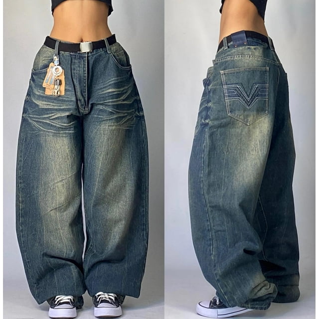 American New Fashion Oversized Pattern Embroidered Baggy Jeans Y2K ...