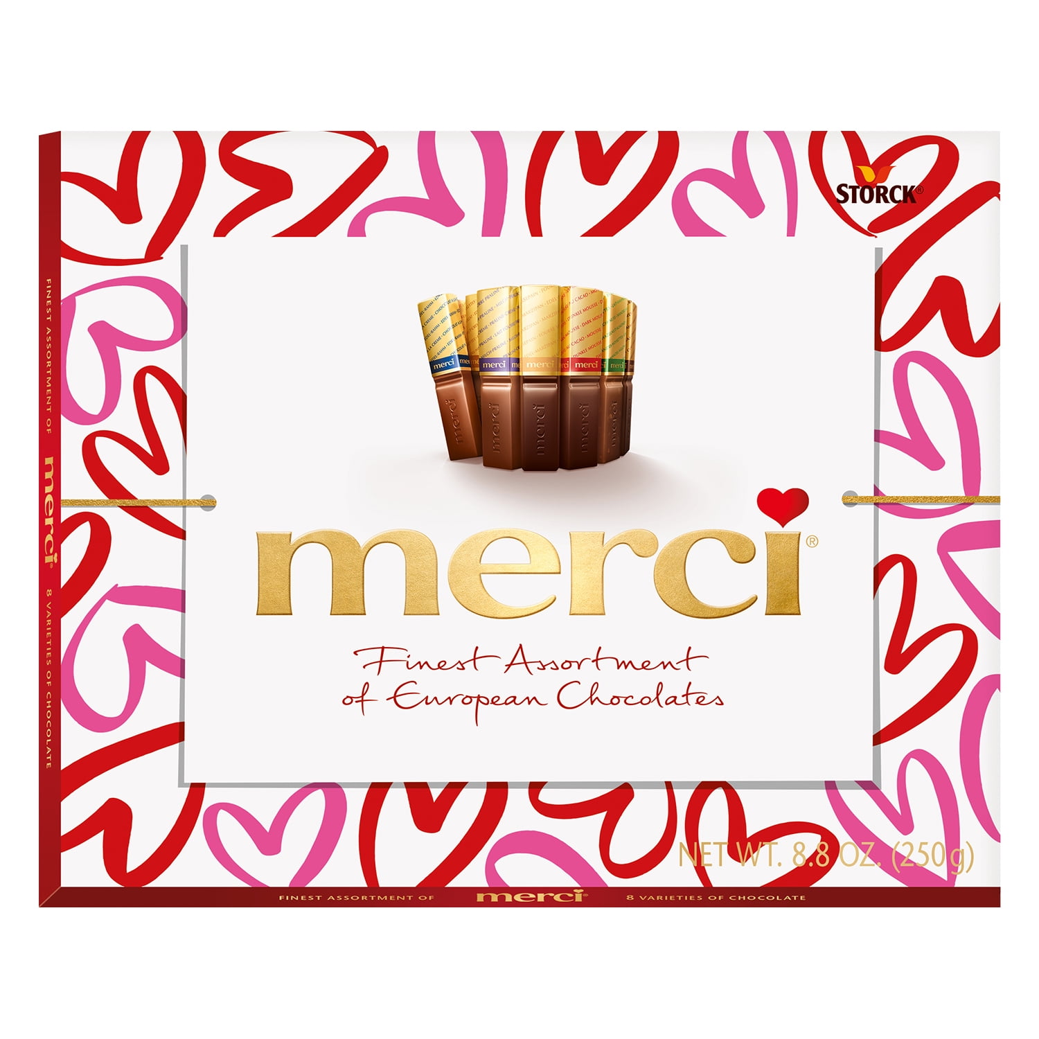 Merci Finest Assortment of European Chocolates, Valentine's Day Candy Gift Box, 20 Pieces (8.8 oz)
