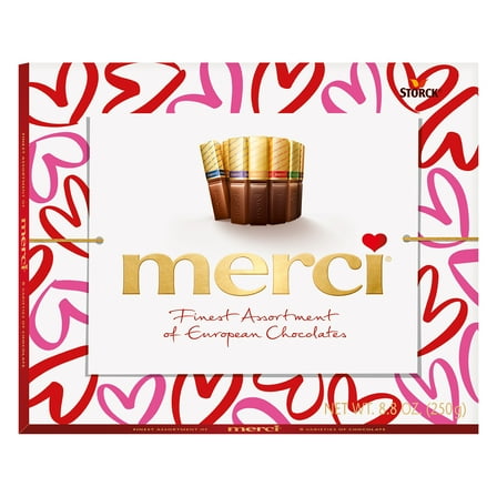 Merci Finest Assortment of European Chocolates, Valentine's Day Candy Gift Box, 20 Pieces (8.8 oz)