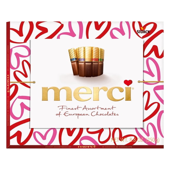 Merci Finest Assortment of European Chocolates, Valentine's Day Candy Gift Box, 20 Pieces (8.8 oz)