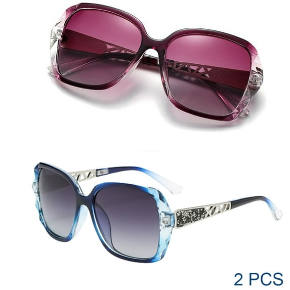 Mercita New Fashion Sunglasses Large Polarized Sunglasses, Women's Driving Travel Glasses/Purple+Blue/2PCS
