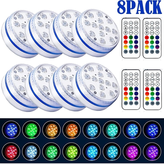 Mercita Submersible IP68 LED Pool Lights with RF Remote Control, 2-Pack