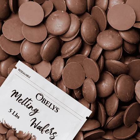 Merckens Lite Chocolate Melts By Obelys - Milk Melting Wafers (5 Pound) - Perfect for Dipping & Desserts
