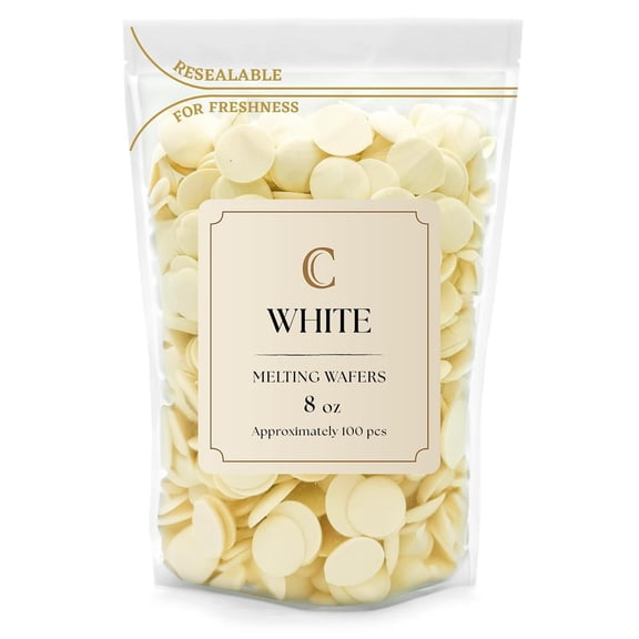 Merckens White Melting Wafers 8 Ounces Bulk Bag Perfect For Dipping, Deserts, Baking And More